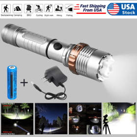 Rechargeable LED Flashlight Lamp 5-Modes Zoomable Hiking Camping Outdoor Torch +Battery+Charger