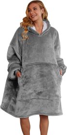 Aujelly Oversized Sweatshirt Blanket Unisex Sherpa Hooded Blanket Portable Cuddly Blanket with Sleeves and Pocket Blau (Color: Grau)