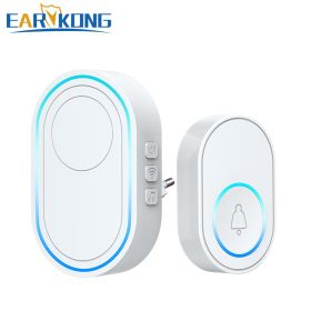Intelligent Wireless Doorbell Home Welcome Doorbell Waterproof 300m Remote Smart Door Bell Chime EU UK US Plug Optional (Plug Type: US plug, Color: 1receiver 1button B)