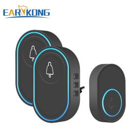 Intelligent Wireless Doorbell Home Welcome Doorbell Waterproof 300m Remote Smart Door Bell Chime EU UK US Plug Optional (Plug Type: US plug, Color: 2receivers 1button D)