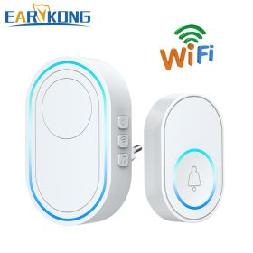 Intelligent Wireless Doorbell Home Welcome Doorbell Waterproof 300m Remote Smart Door Bell Chime EU UK US Plug Optional (Plug Type: US plug, Color: 1receiver 1button F)