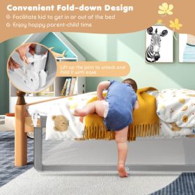 59 Inch Folding Breathable Baby Bed Rail Guard with Safety Strap (Color: Gray)