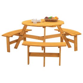 Circular Outdoor Wooden Picnic Table with Built-in Benches for Patio Backyard Garden; DIY; 1720lb Capacity; Natural/Gray (Color: Natural, Seating Capacity: 6-person)