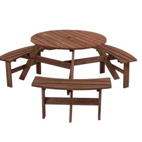 Circular Outdoor Wooden Picnic Table with Built-in Benches for Patio Backyard Garden; DIY; 1720lb Capacity; Natural/Gray (Color: Brown, Seating Capacity: 6-person)