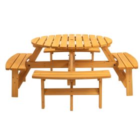 Circular Outdoor Wooden Picnic Table with Built-in Benches for Patio Backyard Garden; DIY; 1720lb Capacity; Natural/Gray (Color: Natural, Seating Capacity: 8-person)