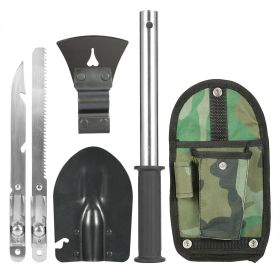 6-in-1 Multi Tool Survival Kit Shovel Knife Axe Saw Nail Puller w/ Pouch Outdoor Gear Camping (Color: Multi, size: One Size)