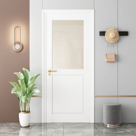 Frosted Glass Slab Door Solid Manufactured Wood White Primed Standard Door Without Hardware Kit (size: 28 in x 80 in)