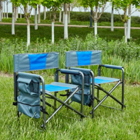 Padded Foldable Lightweight Oversized Outdoor Chair With Side Table And Storage Bag (Option: Bluegrey2)